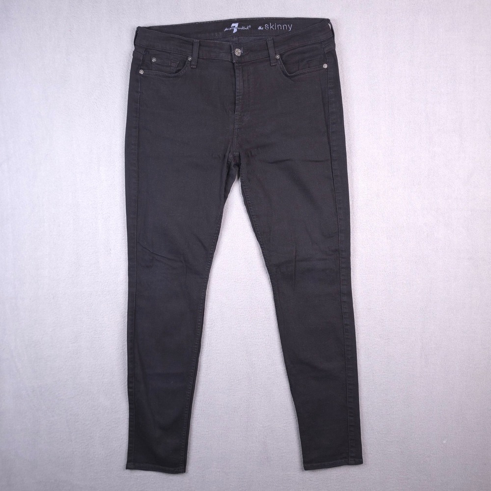 7 For All Mankind The Skinny Jeans Black Solid‎ 32 Stretch Denim Classic Modern